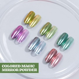 ADHERE Mirror Chrome Nail Powder Set - Metallic Holographic Chrome Nail Powder Purple Green Blue Gold Nail Chrome Powder for Gel Nails Manicure Nail Art Decoration Glitter, 6 Colors 1g
