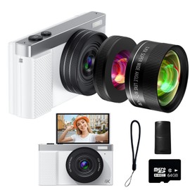 4K Digital Camera, 64MP Vlogging Camera for Photography with 3" 180° Flip Screen, 16X Digital Zoom Point and Shoot Camara with 64GB SD Card for Beginner (White) (White Gray)