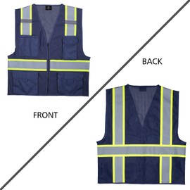 VENDACE Hi Vis Safety Reflective Mesh Vest for Men ANSI Class 2 High Visibility Vest with 8 Pockets and Zipper(Blue,S)