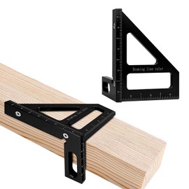 3D Multi-Angle Woodworking Ruler, 45°/90° Aluminum Alloy Woodworking Square Protractor, Miter Triangle Ruler High Precision Layout Measuring Tool, Square Protractor for Engineers (Black)