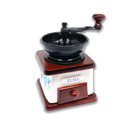 ELMA Manuelle Kaffeemühle aus Keramik für den dekorativen Einsatz, braune Vintage-Stil Retro manuelle Kaffeemühle auf Holz mit Handkurbel, tragbar, Kaffeemühle im antiken Design | Dunkle Holzfarbe