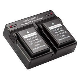 ecoEfficiency 2 EN-EL14, EN-EL14A Batteries + Dual Battery Charger for Nikon D3500, D3100, D3200, D3300, D3400, D5100, D5200, D5300, D5500, D5600, DF, Coolpix P7000, P7100, P7700, P7800 DSLR Cameras
