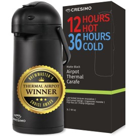 Airpot Coffee Dispenser With Pump, Black - 12 Hours Hot Water Dispenser with Pump, 36 Hours Cold - Coffee Thermal Carafe for Hot Drinks, Tea Flask for Beverages -Large Carafe w/ One-Handed Dispensing