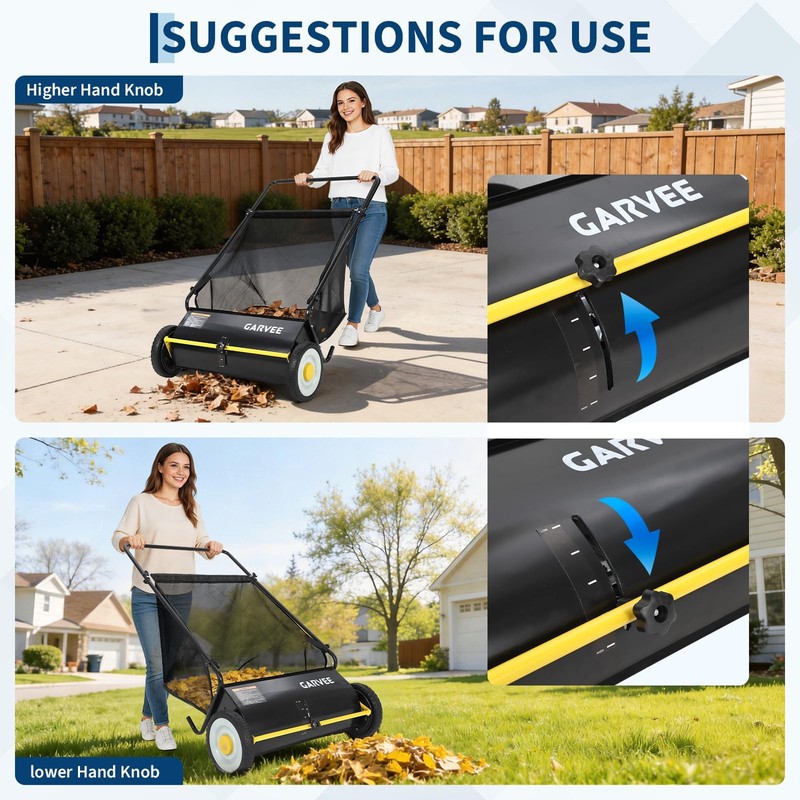26 in Heavy-Duty Push Lawn Sweeper - 4 Spinning Brushes,