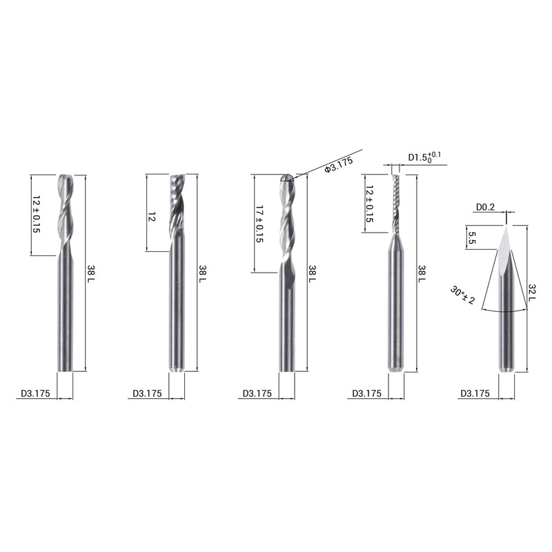 CNC Bits (5 Bits) for Snapmaker 2.0,Snapmaker Artisan 3D Printer