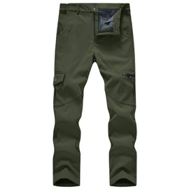 TBMPOY Men's Fleece Lined Ski Hiking Winter Softshell Pants Waterproof Cargo Trousers for Snowboarding Camping Army Green 40
