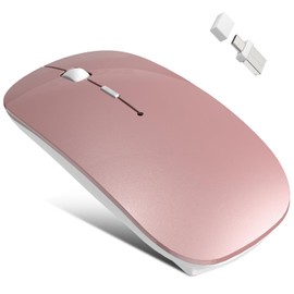 Azmall Wireless Bluetooth Mouse 5.2/3.0 & USB-A/Type-C 2-in-1 Receiver - Rose Gold