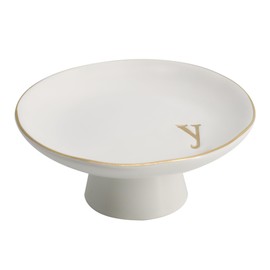 COLLECTIVE HOME - Ceramic Jewelry Tray, Decorative Monogram Jewelry Dish, Luxurious Trinket Tray with High Base, Birthday Mother's Day Christmas Gift for Women (y)