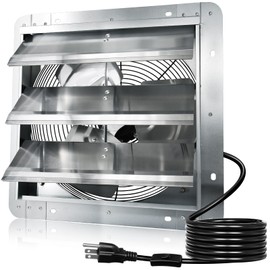 Hiorucet 14 Inch Shutter Exhaust Fan, 1558CFM High Speed Low Noise Aluminum Louvered Exhaust Fan Wall Mounted with 1.8m Power Cord for Greenhouse, Garage, Shop, Attics, Chicken Coop Ventilation.