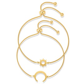 Raicegs 18K Gold Friendship Bracelet Adjustable Matching Sun Moon Charms Bracelet Bff Set for Women Gifts for Teen Couples Best Friend