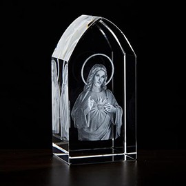 Trinity Church Supply Sacred Heart Etched Glass Christian Religious Tabletop Figurine, 3-1/4 Inch Height
