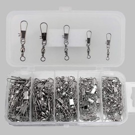 Fishing Connector, Pack of 100 Fishing Rolling Swivels, Fishing Barrel Swivel with Ball Bearing Swivel, Stainless Steel Lure Plug for Outdoor Fishing, Saltwater, with Plastic Box