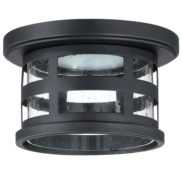 Design House 587212-BLK Washburn Integrated LED Outdoor/Indoor Ceiling Light with Clear Seedy Glass for Porch Entryway Patio Hallway, Matte Black, 10"