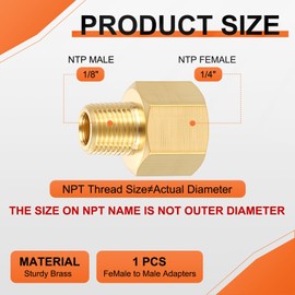 Rebower 2 Pack FeMale to Male Adapter, 1/4" NTP Female x 1/8" NTP Male for Industrial, Automotive, Fluid Transfer, Home Gardening, Water Treatment