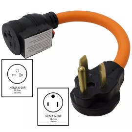 AC WORKS® 50A NEMA 6-50P to 20A NEMA 6-20R Adapter With 20 Amp Breaker by AC WORKS®