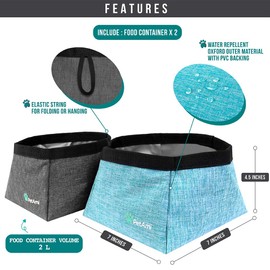 PetAmi Dog Food Travel Bag, Collapsible Dog Travel Bowls, Kibble Carrier for Dogs with Dog Water Bowls Kit, Pet Food Travel Container Storage for Camping, Hiking Gear Accessories