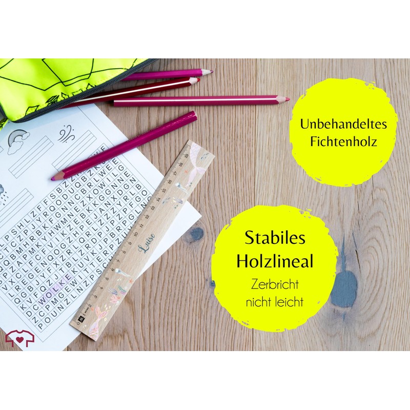 Wooden Ruler 20 cm - School Gift Mermaid with Name
