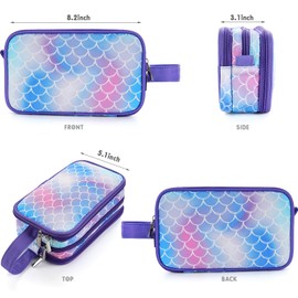 Vipdeal Kids Toiletry Bag for Girls, Travel Toiletry Bag for Little Young Girls Cosmetic Bag Makeup Bag Waterproof Hanging Wash Bag Toddler Toiletries, Mermaid Scales