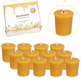 Beeswax Votive Candles 12 Pack, Pure Natural Handmade Bees Wax Candles - Smokeless Dripless and Unscented, 10 Hour Long Burn Time Each for Home Decor Party