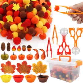 Fall Sensory Bin Fillers - 353 PCS Thanksgiving Fine Motor Toys for Kids, Autumn Counting Sorting Set with Felt Leaves Tweezers & Clip for Sorting Counting Training Preschool Learning Activity