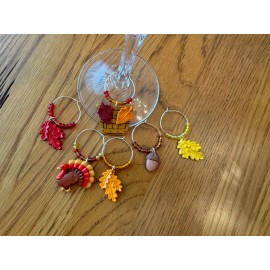 hand crafted "THANKSGIVING ", FALL  SET OF 6  HAND CRAFTED Wine Glass Charms