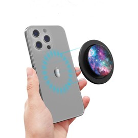 enttgo Adjustable Magnetic Phone Grip Compatible with MagSafe, Adapter Ring for Magnetic Included, Phone Holder, Wireless Charging Compatible - Blue Nebula Galaxy