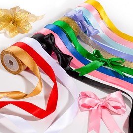 Rainbow Ribbon for Gift Wrapping and Crafts, 5/8''X12 Rolls Double Face Satin Ribbon Pack for Flower Bouquet Happy Birthday Party Decorations,60yads Silk Fabric Ribbons for Hair Gift Wrap Bows Floral