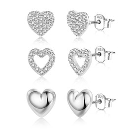 ALEXCRAFT Silver 925 Stud Earrings Small Earrings Set Women, 3 Pairs 14K Gold Multipack Stud Earrings Cartilage Set Earrings Mini Small Silver Heart Earrings Set Zirconia Stud Earrings Women Child,
