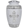 Cremation Urns for Women, White Engraved Cross Large Funeral Urn