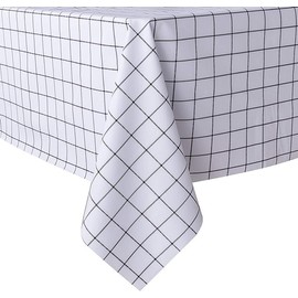140x220cm Rectangle Checkered Table Cloth - Waterproof, Oil Proof, Spill Proof, Wipe Clean Cover for Home Kitchen Dining Buffet Party (White)
