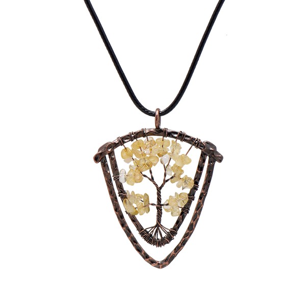 Bronze Shield Citrine Chips Tree of Life Pendant Necklace for