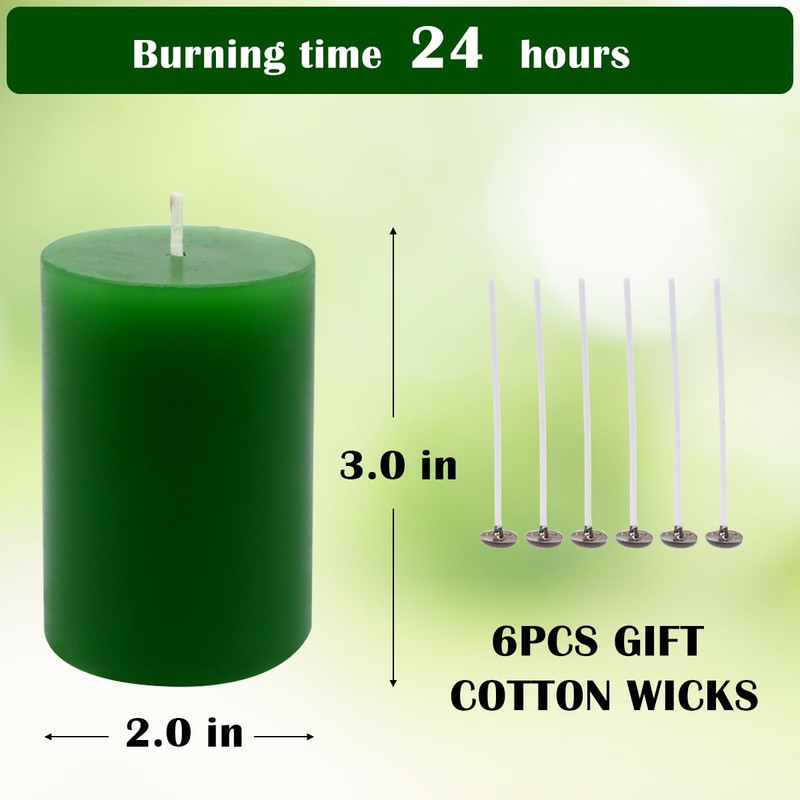 2"x3" Green Pillar Candles, Hand-Poured Candles Set of 12, Emergency