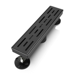 WEBANG 12 Inch Linear Shower Drain Rectangular Floor Drain with Accessories Rainline Pattern Cover Grate Removable SUS304 Stainless Steel CUPC Certified Matte Black
