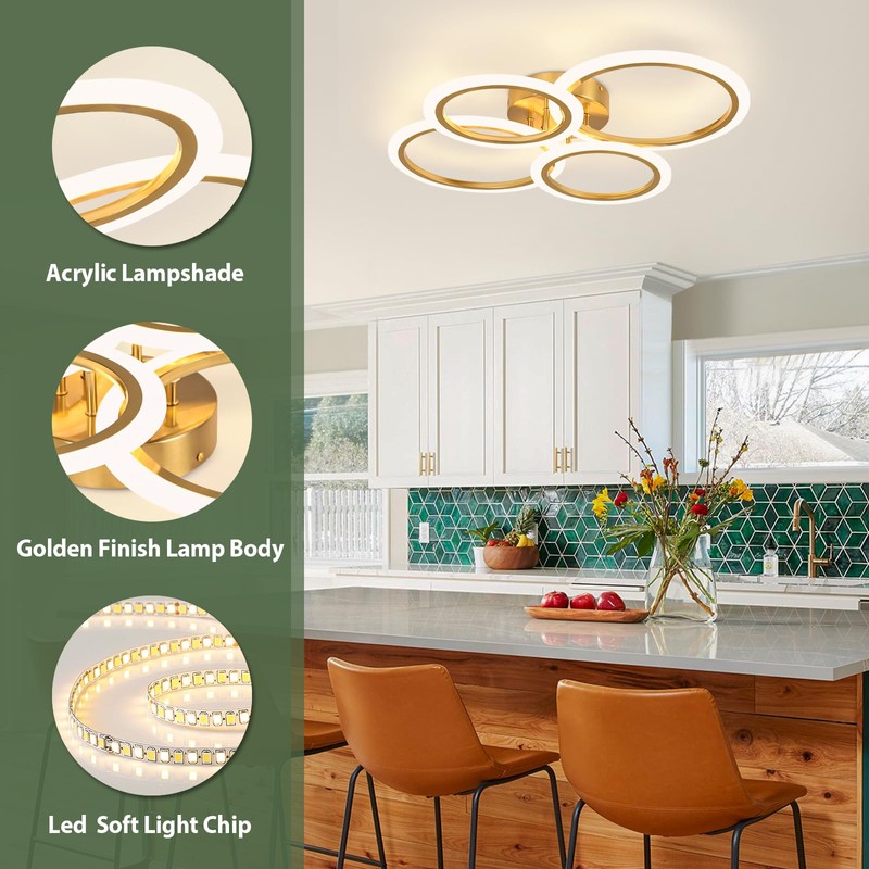Vloitgol Modern LED Ceiling Light, 4 Rings LED Dimmable Flush