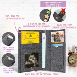 Felt Maternity Log Cover for German Maternity Log Protective Cover for Storing Vaccination Certificate etc., Cute Gift for Pregnant Women and Future Mothers (German Dark Grey)