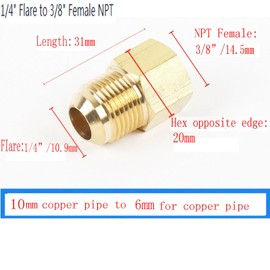 1/4" Flare to 3/8" Female NPT Gas Line Brass Connector, Brass Gauge Torch Line Adapter for Hydraulic, HVAC Fuel, Air, Natural Gas Line Connectors - (2 PCS)