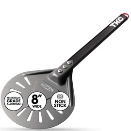 TKC 8" Perforated Pizza Peel - Professional Aluminum Pizza Turning peel - Long Handle Metal Pizza Spatula for Indoor and Outdoor - Lightweight Non-Stick Pizza Turner - Pizza Oven Accessories