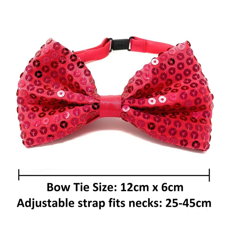 Dark Pink Mens Sequin Polyester Fancy Dress Bow Tie 15