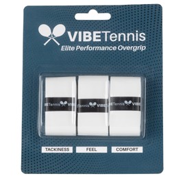 VIBE Tennis - Elite Performance Overgrip - Non Slip Tacky Feel Overgrip for Tennis Racket, Pickleball, Squash, Badminton - 3 Pack - Multiple Colours (All White Pack)