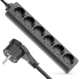 deleyCON 6-Way Power Strip with Flat Connector Power Strip for Indoor Use 5 m Cable Flat Contact Plug Robust Plastic Housing Black