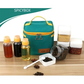 JasCherry Set of 7 Spice Jars Plastic Spice Jars Dressing & Spice Dispenser Transparent Spice Bottles Spice Container for BBQ Camping Outdoor with Carry Bag