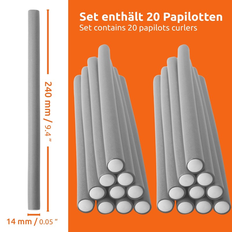 ECENCE Papilot Set of 20 Papilot Rollers Perm Flexible Diameter