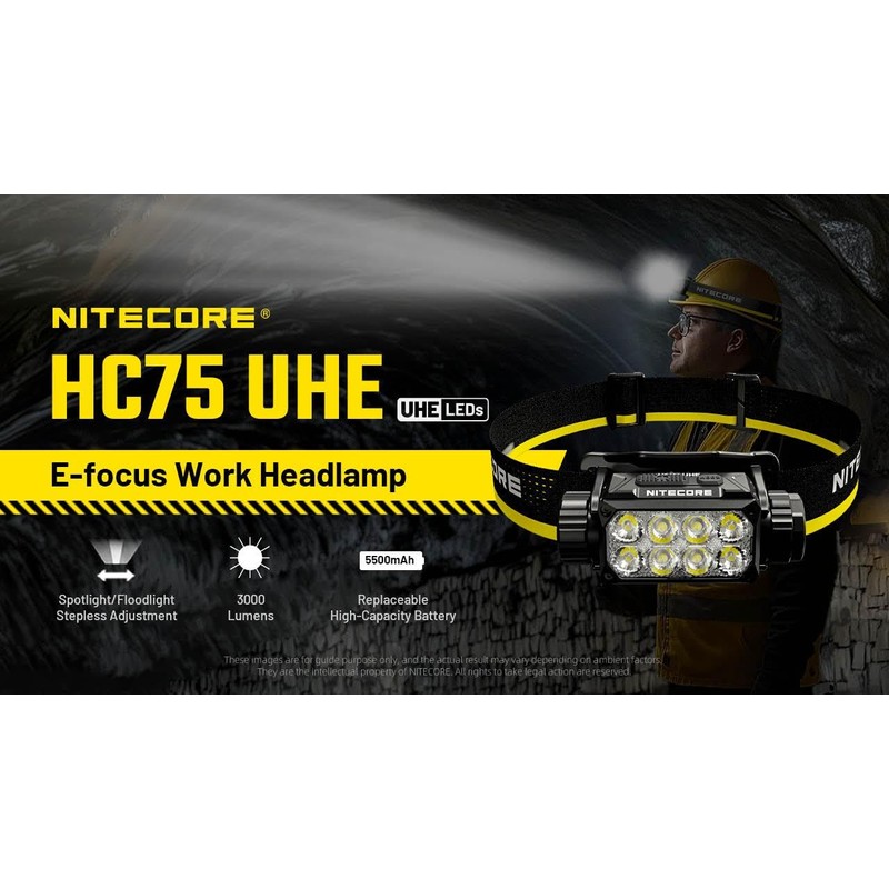 Nitecore HC75 UHE HEADLAMP HC75 UHE Rechargeable E-Focus Spotlight Floodlight