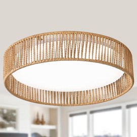 Ogmokila Rattan Overhead Light Fixture, 24W 16.9inch LED Dimmable Handwoven Boho Light Fixture 5CCT 3000K-6000K for Hallway Bedroom Kitchen Entryway Living Room