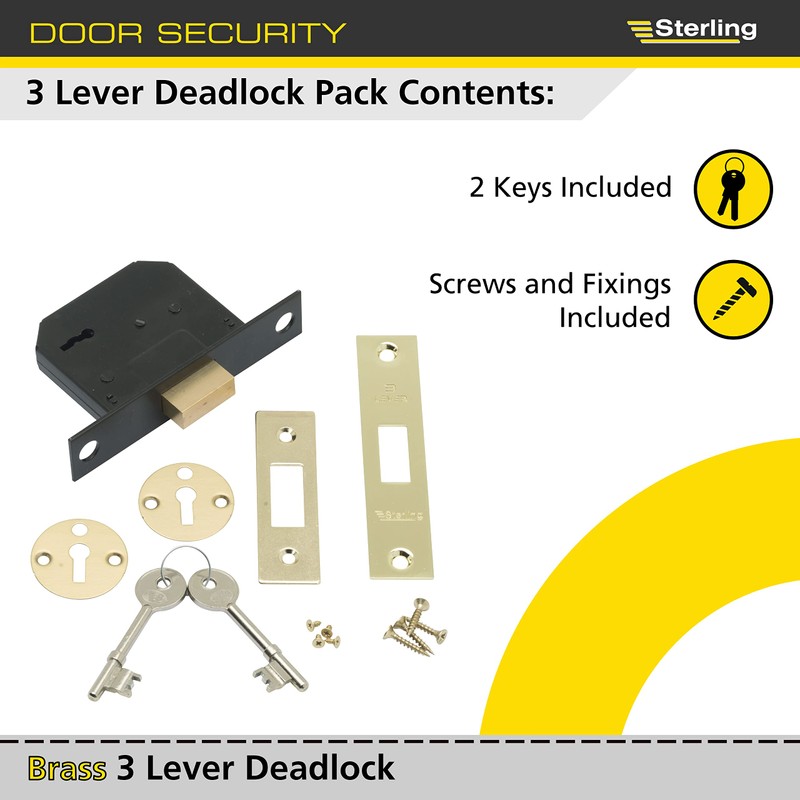 Sterling MLD325 2.5-inch/65mm 3-Lever Deadlock - Brass