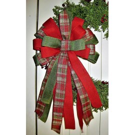 Handmade 10" PLAID WIRED BOW WREATH SWAG GARLAND MAILBOX FENCE POST # 46 rb