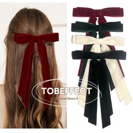 Tobeffect Velvet Hair Bows for Women Girls Black Cream White Hair Bow Holiday Velvet Bows for Hair Womens Velvet Ribbon Bows Trendy Hair Accessories