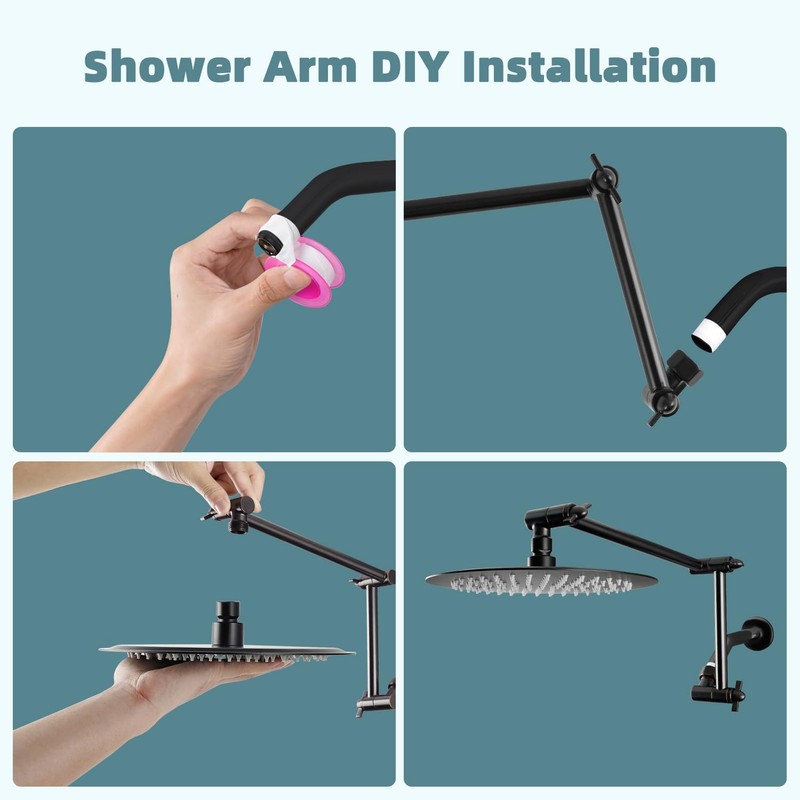 iFealClear All Metal 16" Shower Head Extension Arm, Solid Brass