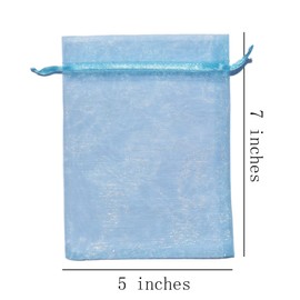 Sets of 100 Organza Drawstring Gift Bags 5x7 inch Baby Blue for Jewelry,Candy,Sheer Fabric Clear Mesh Wrap Sachet for Baby Shower,Christmas,Party Favors,Bridal Shower,Birthday,Wedding,Party Supplies