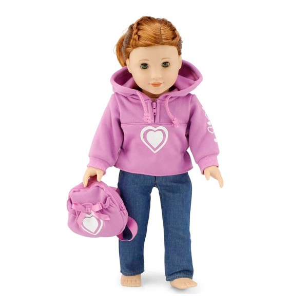 Emily Rose 18 Inch Doll - 3 Piece Pink Heart Hoody 18" Doll Clothes Outfit for Valentine's Day! | Compatible with American Girl Dolls